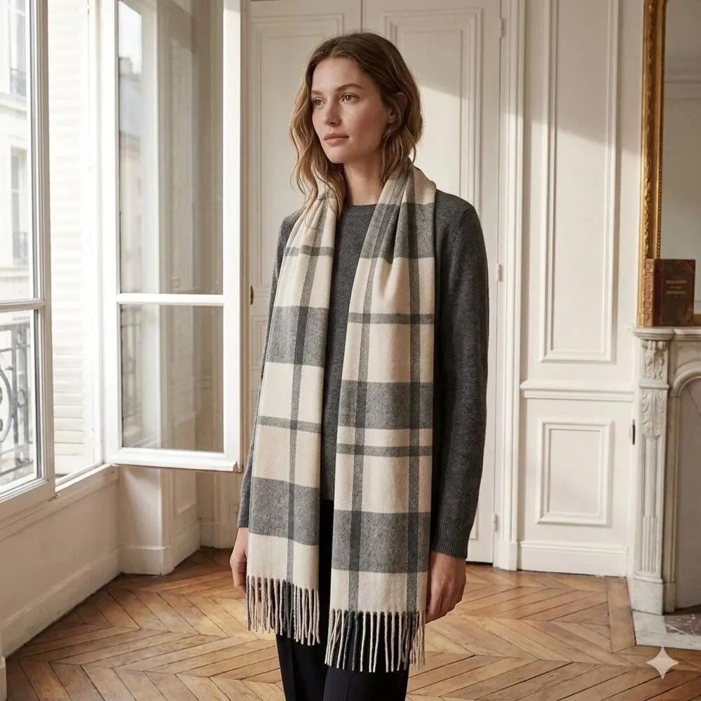 J. Crew Neutral Colorblock Pashmina Scarf | Gray Cream Tan Wrap